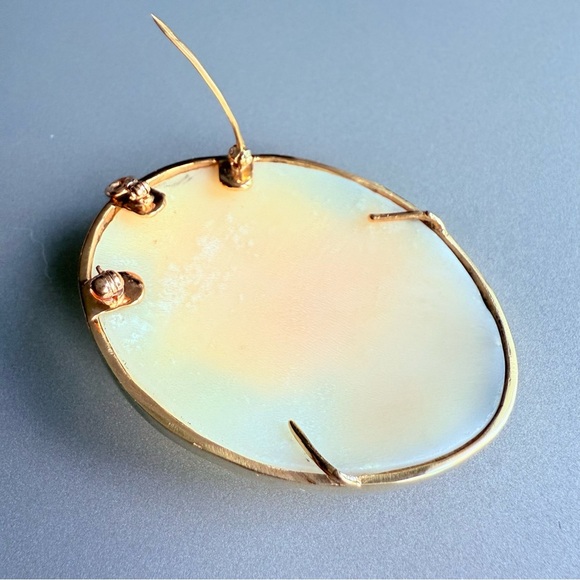 Vintage 14K Gold Exquisite Cameo Shell Athena HUGE Oval Brooch Pin/ Pend… - Picture 10 of 17